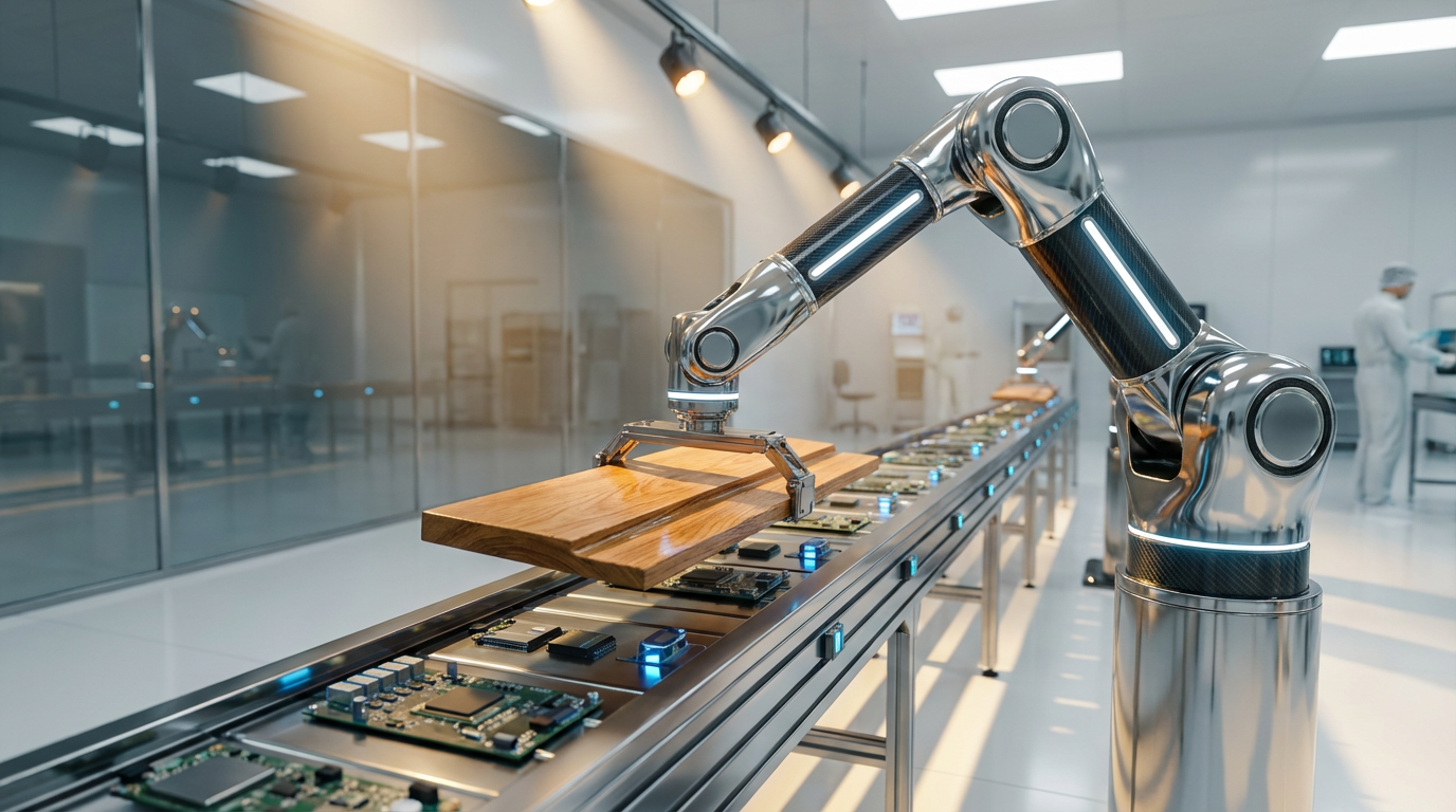 Technician programming Universal Robot cobot at workstation