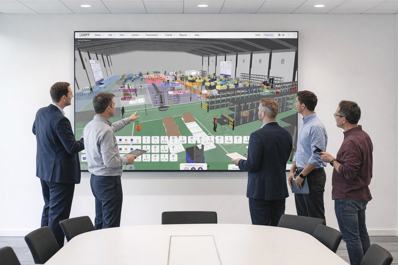 2019 – Team of 5 discussing DBR77 Digital Twin on large conference room screen